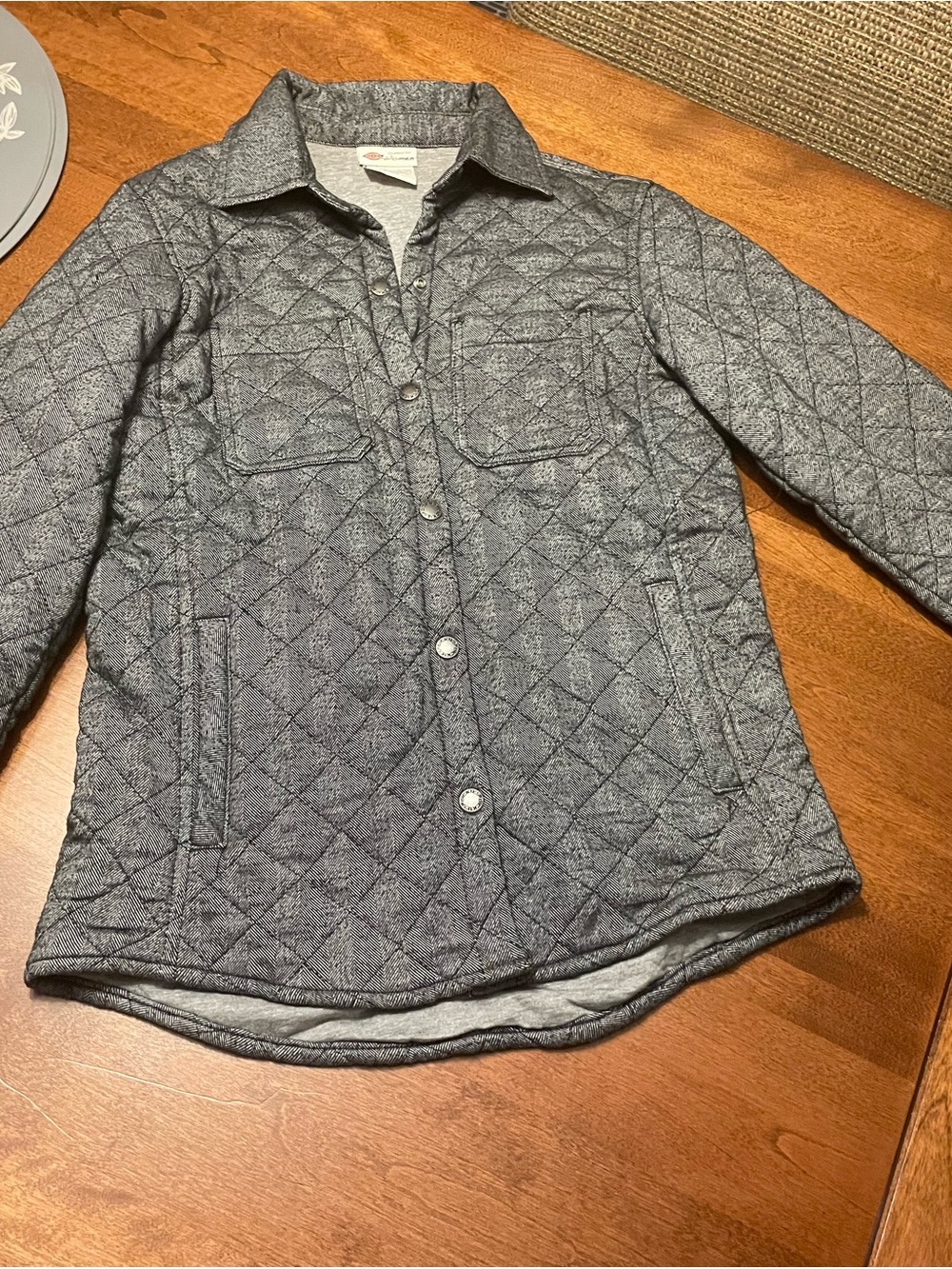 Dickies Women's Herringbone Button-Up Shirt Jacket in Gray with side pockets